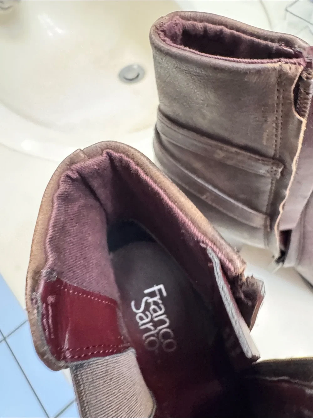 Franco Sarto Dark Brown Leather Buckle Ankle Boots